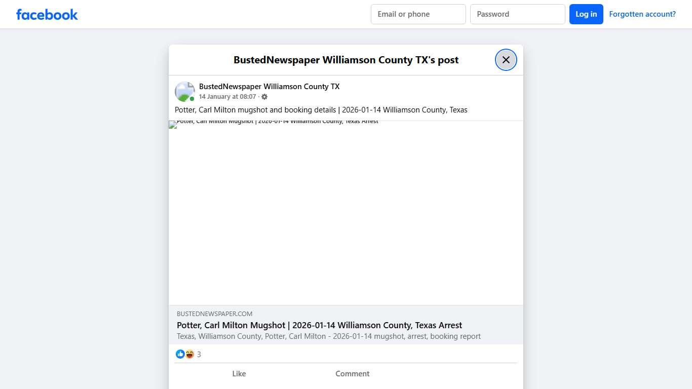 Potter, Carl Milton... - BustedNewspaper Williamson County TX Facebook