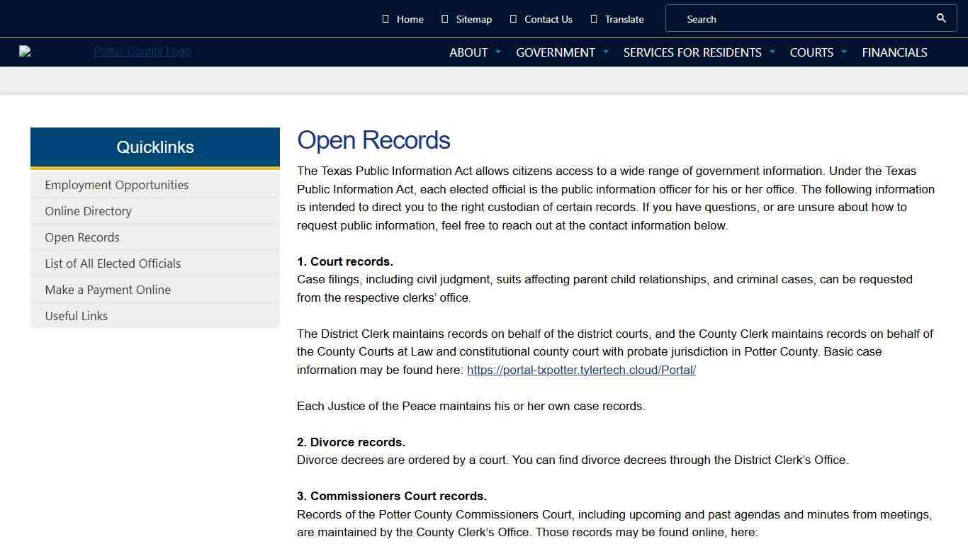 Open Records Potter County, Texas